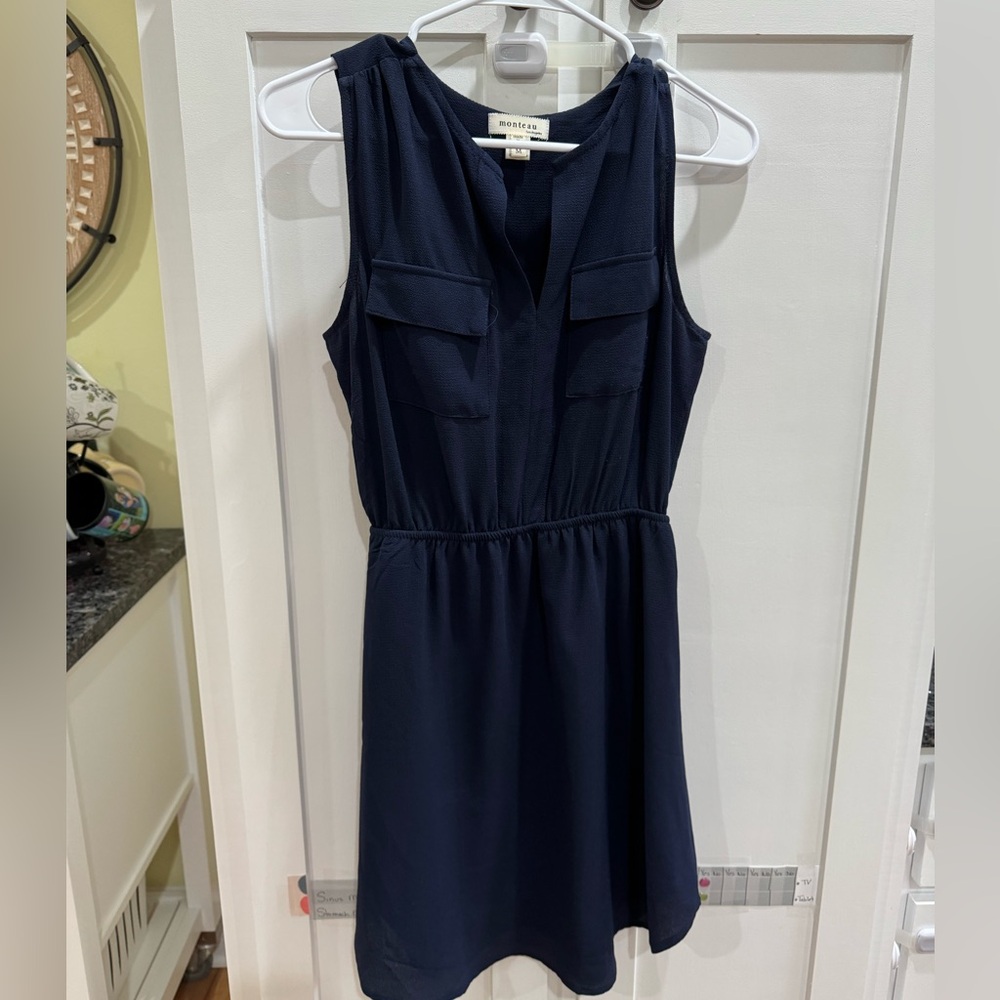 Monteau Navy Sleeveless V-Neck Mini Dress
